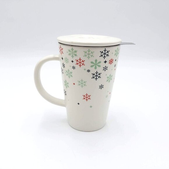 Davids Tea Perfect Mug Snowflakes with Tea Infuser Ceramic Lid Green Inner 12 oz - Picture 2 of 10